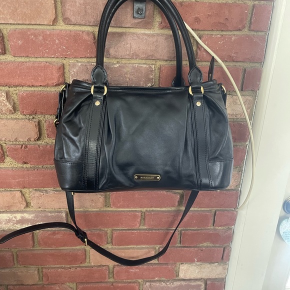 🔥Authentic:🔥BURBERRY 🔥BLACK LEATHER SHOULDER BAG🔥 - Picture 16 of 17